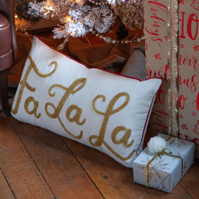 Fa La La Gold Beaded Pillow