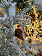 Load image into Gallery viewer, Felt Daschund with Sweater and Hat Ornament (6979296952386)