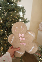 Load image into Gallery viewer, Small Gingerbread Man with Pink Bows Cushion - PRE ORDER (7215564587074)