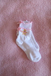 Gingerbread Man Pink Frill Bow Socks - PRE ORDER (7215562686530)