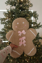 Load image into Gallery viewer, Large Gingerbread Man with Pink Bows Cushion - PRE ORDER (7215564488770)