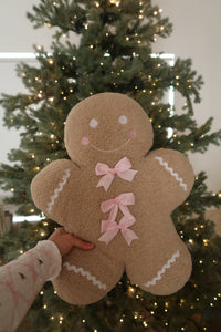 Large Gingerbread Man with Pink Bows Cushion - PRE ORDER (7215564488770)