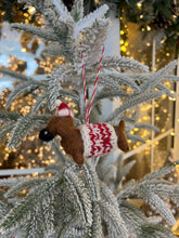 Load image into Gallery viewer, Felt Daschund with Sweater and Hat Ornament (6979296952386)