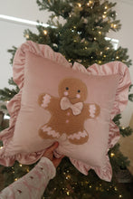 Load image into Gallery viewer, Pink Velvet Frill Gingerbread Cushion - PRE ORDER (7215563407426)