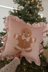 Pink Velvet Frill Gingerbread Cushion - PRE ORDER (7215563407426)