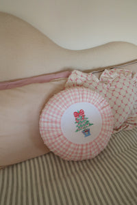 Pink Gingham Pleated Round Cushion - PRE ORDER (7215564357698)