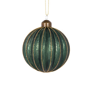 Matte Emerald Glitter Ribbed Bauble (6960288235586)