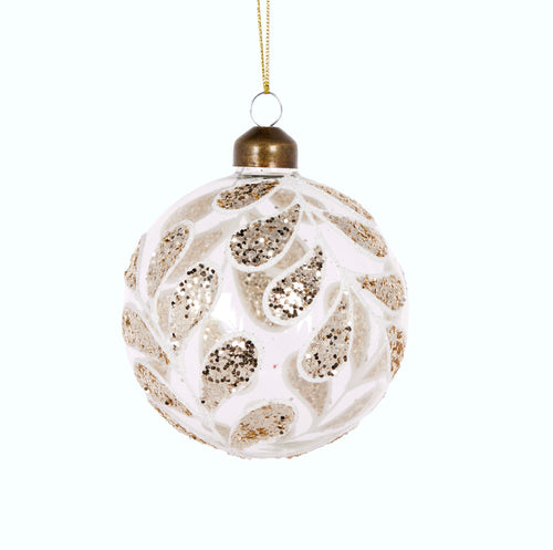 Champagne Glitter Foliage Bauble (6960288596034)