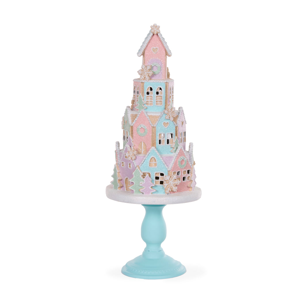 Pastel Piped Gingerbread Village on Pedestal (7358148313154)