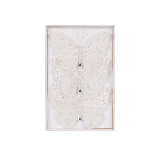 Set/3 White Glitter Butterfly Clips (7364626710594)