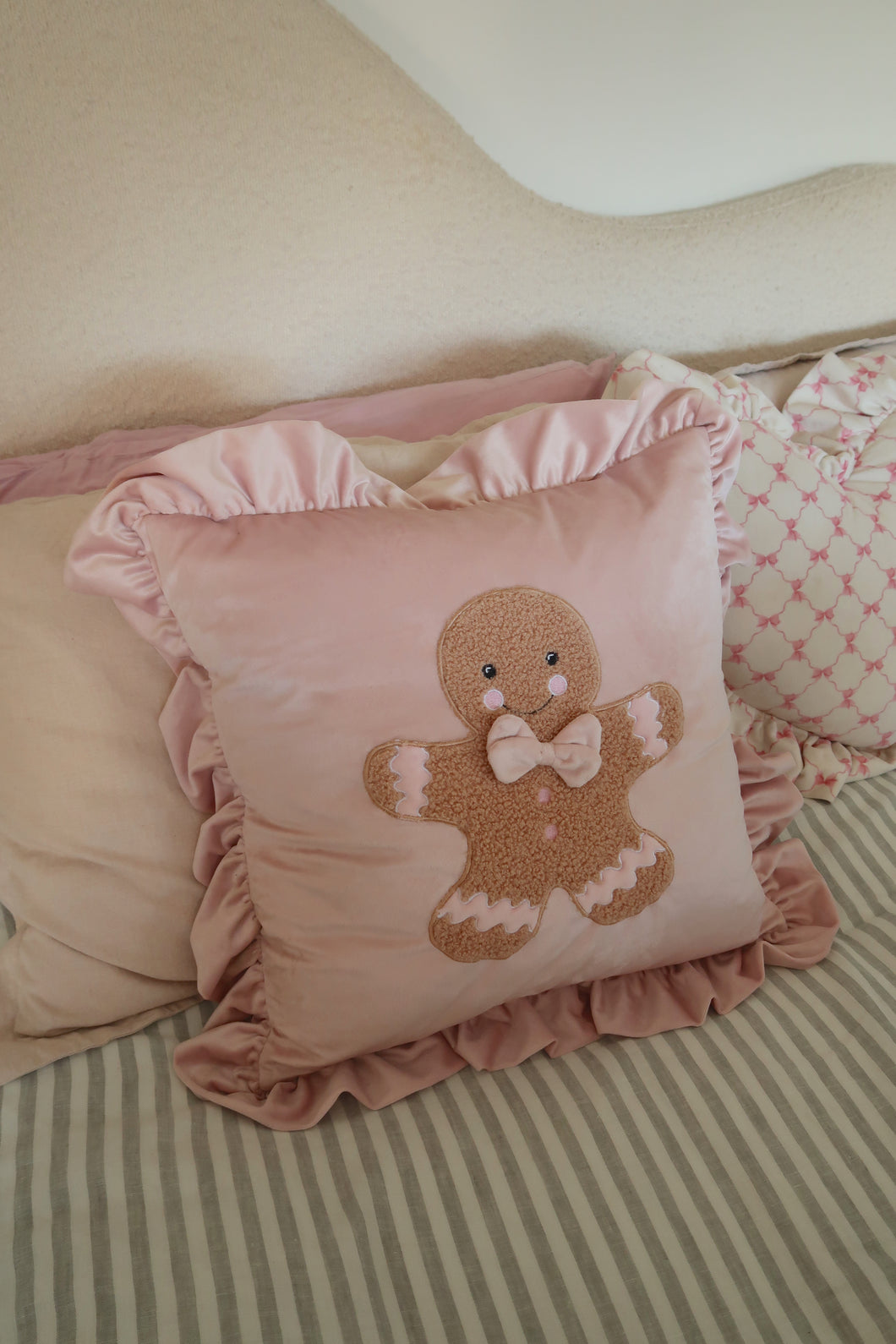 Pink Velvet Frill Gingerbread Cushion - PRE ORDER (7215563407426)