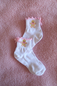 Gingerbread Man Pink Frill Bow Socks - PRE ORDER (7215562686530)