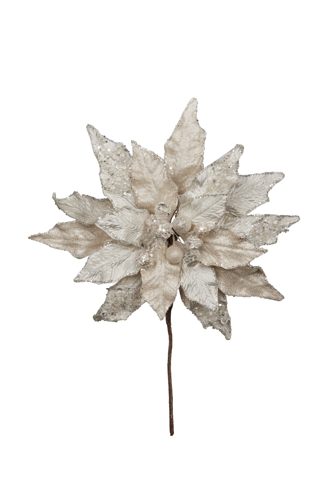 FL89 - 36cm Icy Pearl Poinsettia with Short Stem Clip (7257922830402)