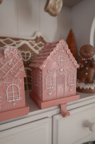 Short Pink Gingerbread House Stocking Holder (7215567765570)