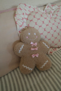 Small Gingerbread Man with Pink Bows Cushion - PRE ORDER (7215564587074)