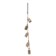 Load image into Gallery viewer, 28&quot;H Hanging Metal Bells with Wood Beads and Jute Rope (7374735999042)