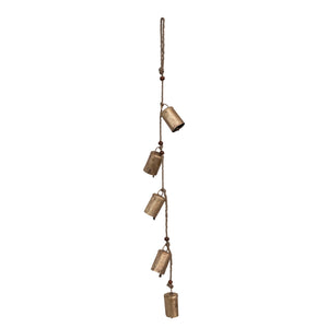 28"H Hanging Metal Bells with Wood Beads and Jute Rope (7374735999042)