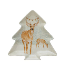 Load image into Gallery viewer, Stoneware Tree Shaped Plate with Deer (7374737211458)