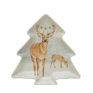 Stoneware Tree Shaped Plate with Deer (7374737211458)