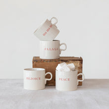 Load image into Gallery viewer, 12 oz. Stoneware Mug w/ Holiday Saying, Cream Color &amp; Red, 4 Styles (7374739046466)