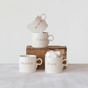 12 oz. Stoneware Mug w/ Holiday Saying, Cream Color & Red, 4 Styles (7374739046466)