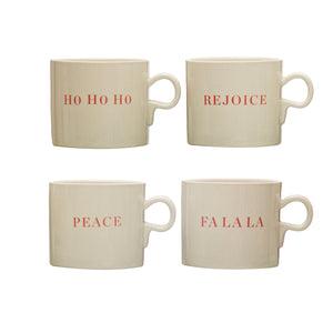 12 oz. Stoneware Mug w/ Holiday Saying, Cream Color & Red, 4 Styles (7374739046466)