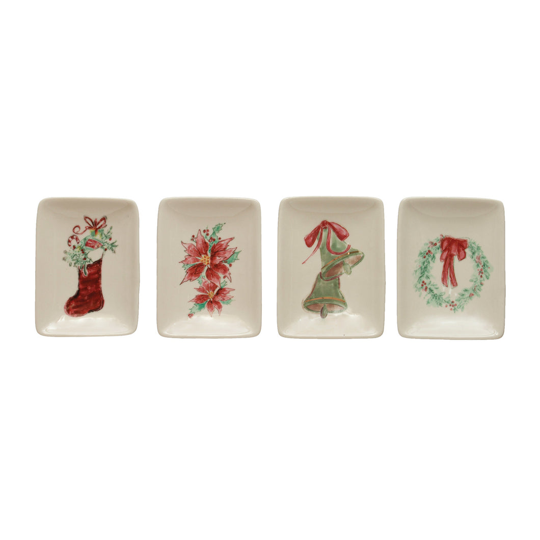 Stoneware Dish w/ Greenery/Holiday Image & Gold Electroplating, 4 Styles (7374739439682)