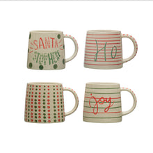 Load image into Gallery viewer, 16 oz. Hand-Painted Stoneware Mug w/ Holiday Word/Pattern 4 Styles (7374740095042)