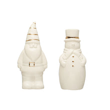 Load image into Gallery viewer, 3-3/4&quot;H Stoneware Santa &amp; Snowman Salt &amp; Pepper Shakers w/ Gold Set of 2 (7374740750402)