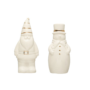 3-3/4"H Stoneware Santa & Snowman Salt & Pepper Shakers w/ Gold Set of 2 (7374740750402)