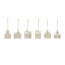 Load image into Gallery viewer, 3&quot;H Stoneware House Ornament w/ LED Light, White, 6 Styles (7374741930050)