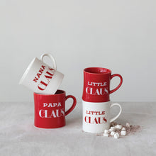 Load image into Gallery viewer, 3-1/4&quot; Round x 3-1/2&quot;H 8 oz. Stoneware Mug &quot;Little Claus&quot;, Red &amp; White, 2 Styles (7374742224962)