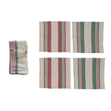 Load image into Gallery viewer, 18&quot; Square Cotton Napkins w/ Stripes &amp; Jute &amp; Wood Ring Tie Set of 4 (7374743601218)