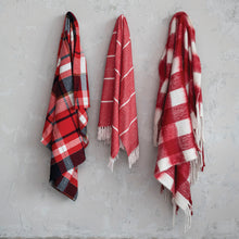 Load image into Gallery viewer, 60&quot;L x 50&quot;W Woven Acrylic Throw w/ Fringe, Red &amp; White Plaid (7374743765058)