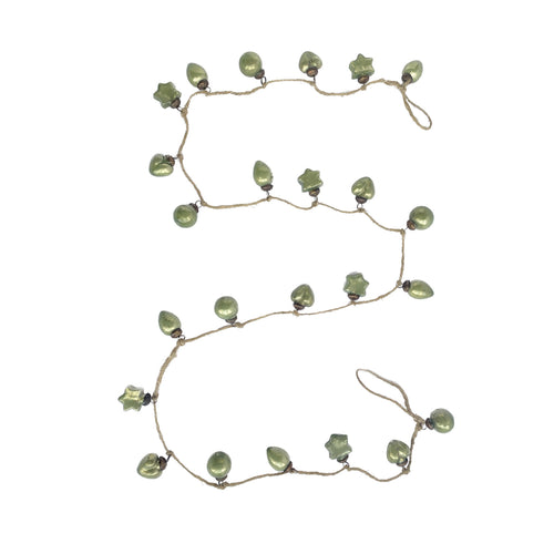 Embossed Recycled Mercury Glass Ornament Garland w/ Jute Cord, Olive Green (7374744944706)