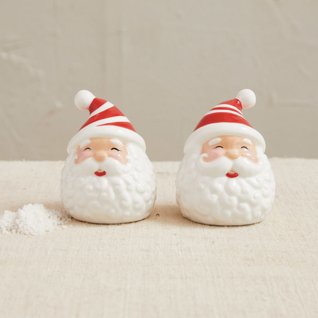 Hand-Painted Ceramic Santa Salt & Pepper Shakers, White & Red, Set of 2 (7374745698370)