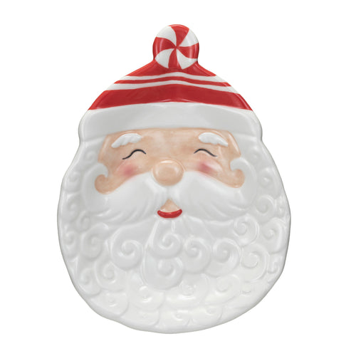 Hand-Painted Ceramic Santa Shaped Plate, White & Red (7374745927746)