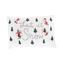 Load image into Gallery viewer, 24&quot;L x 16&quot;H Cotton Knit Lumbar Pillow w/ Trees &amp; Skiers &quot;Let it Snow&quot; (7374747762754)