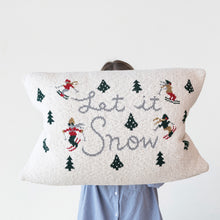 Load image into Gallery viewer, 24&quot;L x 16&quot;H Cotton Knit Lumbar Pillow w/ Trees &amp; Skiers &quot;Let it Snow&quot; (7374747762754)