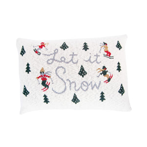 24"L x 16"H Cotton Knit Lumbar Pillow w/ Trees & Skiers "Let it Snow" (7374747762754)