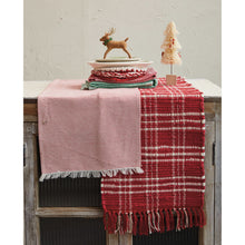 Load image into Gallery viewer, Hand-Woven Cotton Chindi Table Runner w/ Fringe, Red &amp; White Plaid (7374749401154)