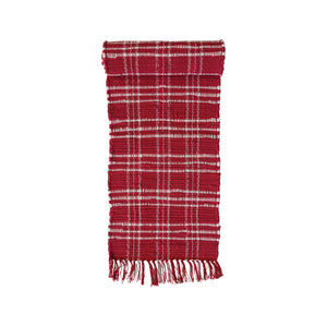 Hand-Woven Cotton Chindi Table Runner w/ Fringe, Red & White Plaid (7374749401154)