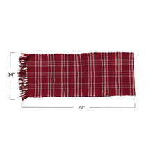 Load image into Gallery viewer, Hand-Woven Cotton Chindi Table Runner w/ Fringe, Red &amp; White Plaid (7374749401154)