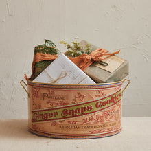 Load image into Gallery viewer, Embossed Metal Container w/ Handles “Portland Ginger Snaps Cookies...” (7374754086978)