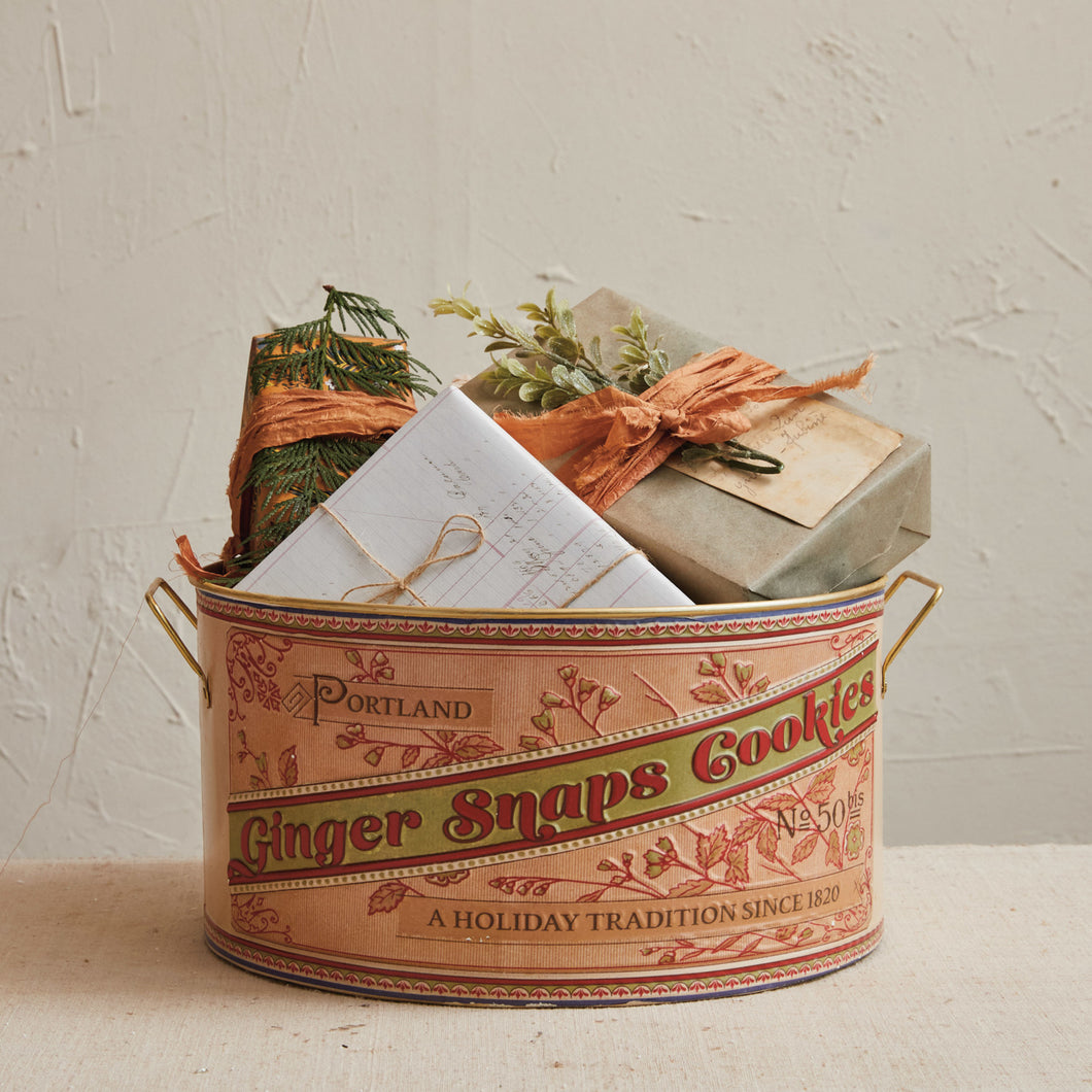 Embossed Metal Container w/ Handles “Portland Ginger Snaps Cookies...” (7374754086978)