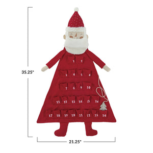 Fabric Santa Advent Calendar w/ 24 Pockets & Tree, Red & White (7374757003330)