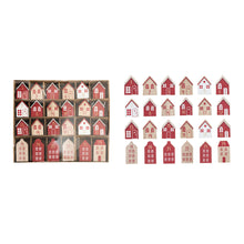 Load image into Gallery viewer, Wood Advent Calendar Houses, Red, White &amp; Natural, Boxed Set of 24 (7374757232706)