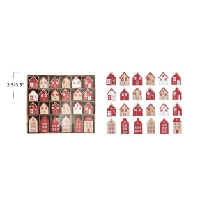 Wood Advent Calendar Houses, Red, White & Natural, Boxed Set of 24 (7374757232706)