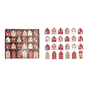 Wood Advent Calendar Houses, Red, White & Natural, Boxed Set of 24 (7374757232706)