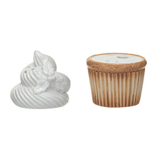 Load image into Gallery viewer, Ceramic Cupcake Shaped Salt &amp; Pepper Shakers w/ Embossed Holly, Set of 2 (7374757953602)